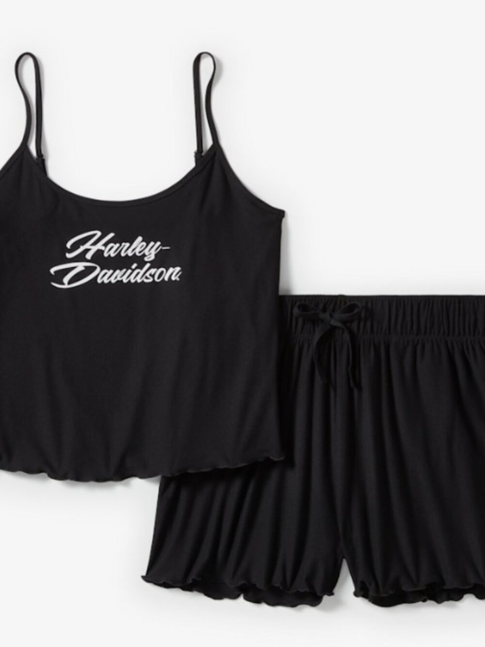 Women's Lettuce Trim Pajama Short Set - Harley Black